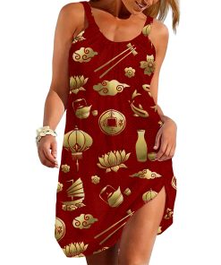 Gearhuman 3D Gold Asian Culture Sleeveless Beach Dress ZK0406217 Beach Dress Beach Dress S 