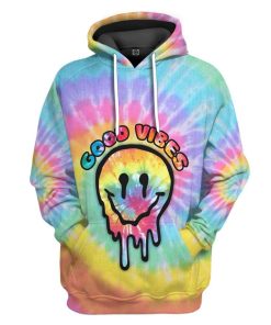 Gearhuman 3D Good Vibes Smiley Face Custom Hoodie Apparel GW01076 3D Custom Fleece Hoodies Hoodie S 