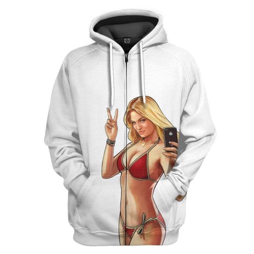 Gearhuman 3D GTA Mulher Kiss Custom Tshirt Hoodie Apparel GN19073 3D Custom Fleece Hoodies Zip Hoodie White S