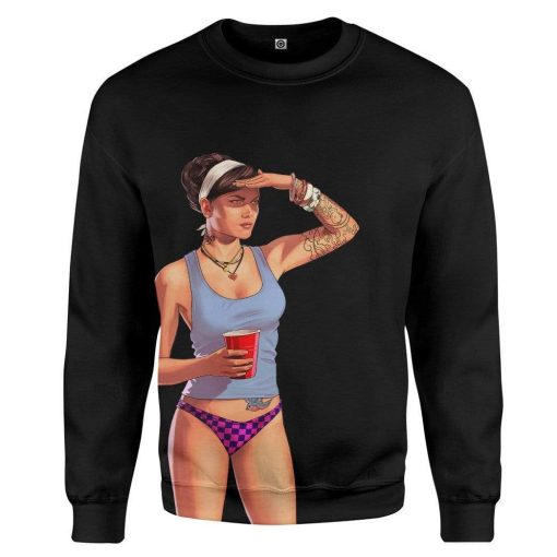 Gearhuman 3D GTA Mulher Kiss Custom Tshirt Hoodie Apparel GN19075 3D Custom Fleece Hoodies Long Sleeve Black S