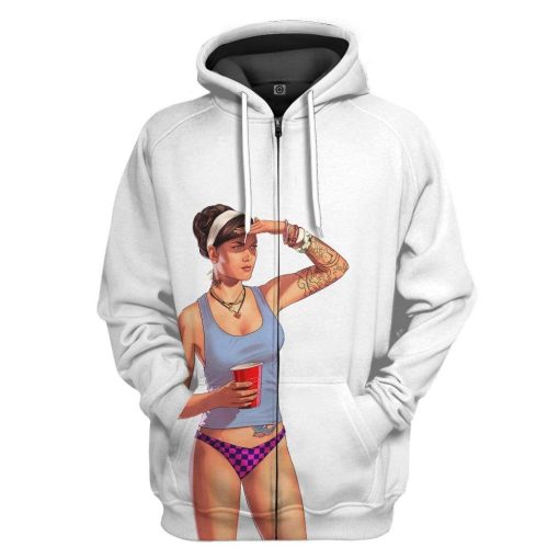 Gearhuman 3D GTA Mulher Kiss Custom Tshirt Hoodie Apparel GN19075 3D Custom Fleece Hoodies Zip Hoodie White S