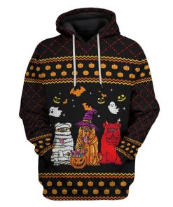 Gearhuman 3D Halloween Bulldog Ugly Sweater Custom Hoodie Apparel GV27084 3D Custom Fleece Hoodies Hoodie S 