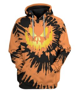 Gearhuman 3D Halloween Pumkin Tie Dye Custom Hoodie Apparel GW27081 3D Custom Fleece Hoodies Hoodie S 