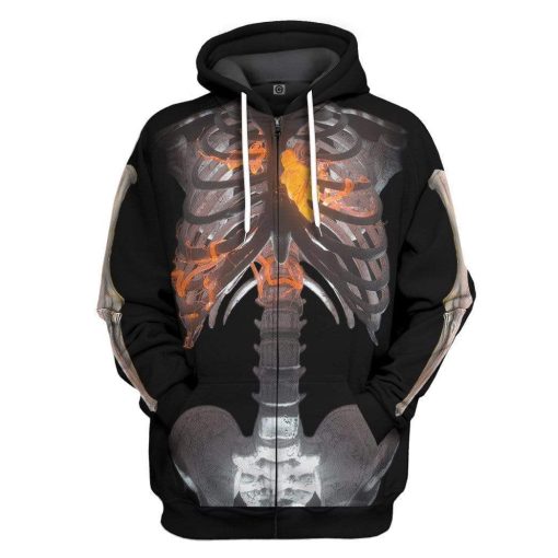 Gearhuman 3D Halloween Skeleton Custom Hoodie Apparel GW12081 3D Custom Fleece Hoodies Zip Hoodie S