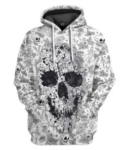 Gearhuman 3D Halloween White Skull Custom Hoodie Apparel GN170814 3D Custom Fleece Hoodies Hoodie S 
