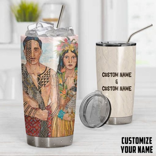 GearHuman 3D Hawaiian Couple Custom Name Tumbler GR16012 Tumbler
