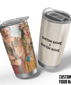 GearHuman 3D Hawaiian Couple Custom Name Tumbler GR16012 Tumbler 