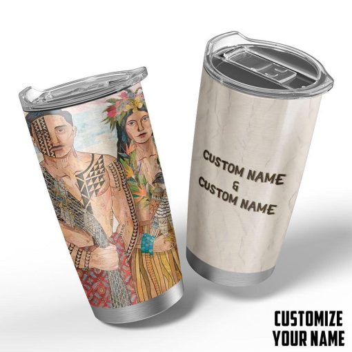 GearHuman 3D Hawaiian Couple Custom Name Tumbler GR16012 Tumbler