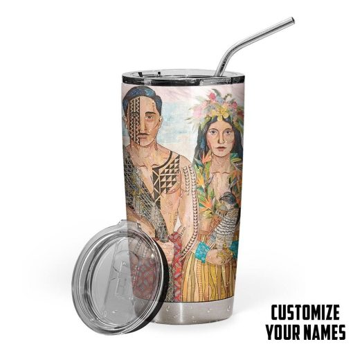 GearHuman 3D Hawaiian Couple Custom Name Tumbler GR16012 Tumbler Short 20oz