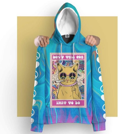 Gearhuman 3D Hippie Cat Custom Hoodie Apparel GH15050 3D Custom Fleece Hoodies