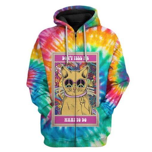 Gearhuman 3D Hippie Cat Custom Hoodie Apparel GH210525 3D Custom Fleece Hoodies Zip Hoodie S