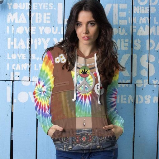 Gearhuman 3D Hippie Custom Hoodie Apparel GV26075 3D Custom Fleece Hoodies