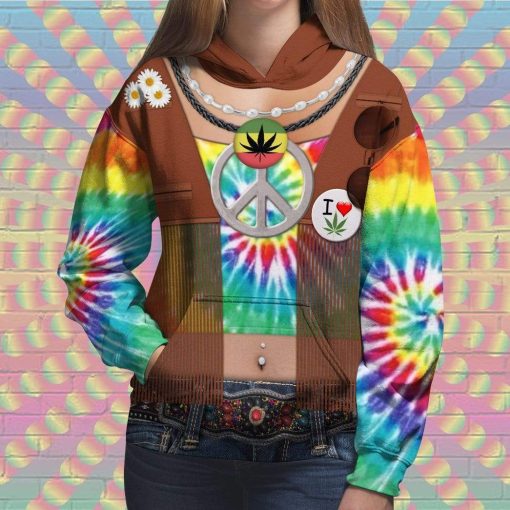 Gearhuman 3D Hippie Custom Hoodie Apparel GV26075 3D Custom Fleece Hoodies