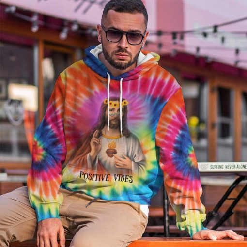 Gearhuman 3D Hippie Jesus Custom Hoodie Apparel GW01074 3D Custom Fleece Hoodies