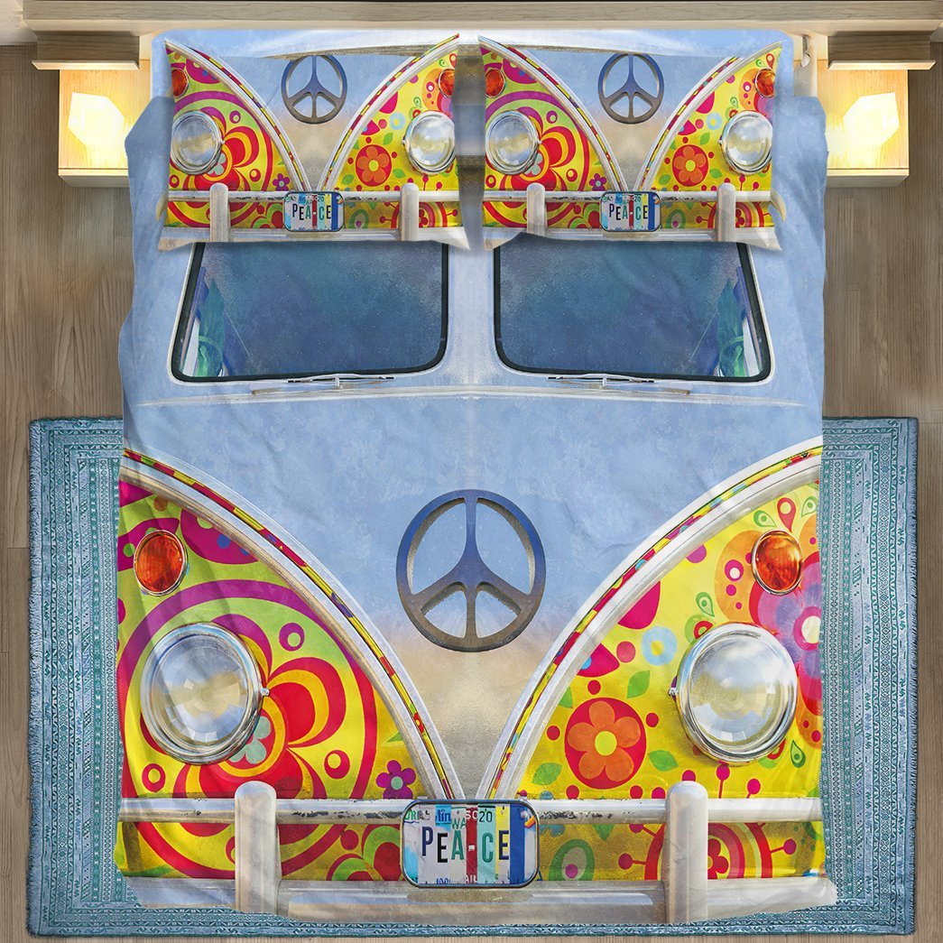 Gearhumans 3D Hippie Peace Van Custom Bedding Set 1 Gearhuman 3D Hippie Peace Van Custom Bedding Set GV28087 Bedding Set Twin 3PCS