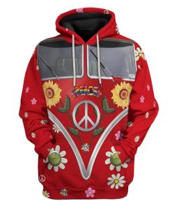 Gearhuman 3D Hippie Sunflower Peace Vw BusGolden Retriever Custom Hoodie Apparel GV27076 3D Custom Fleece Hoodies Hoodie S 