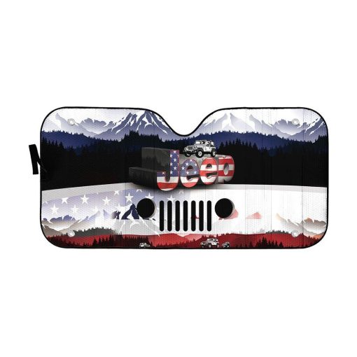 Gearhuman 3D Jeep American Flag Sunshade ZZ2805212 Auto Sunshade 57''x27.5''