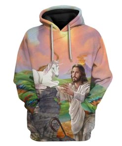 Gearhuman 3D Jesus Created Unicorn Custom Hoodie Apparel GL25056 3D Custom Fleece Hoodies Hoodie S 