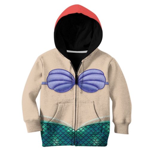 Gearhuman 3D Kids Ariel Mermaid Custom Tshirt Hoodie Appreal CC11122 Kid 3D Apparel Kid Zip Hoodie XS