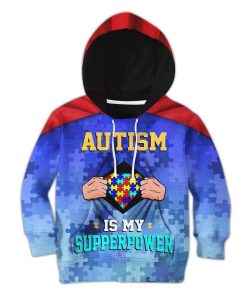 Gearhuman 3D Kids Autism Is My Superpower Custom Hoodies Apparel GT20023 Kid 3D Apparel Kid Hoodie 2XS