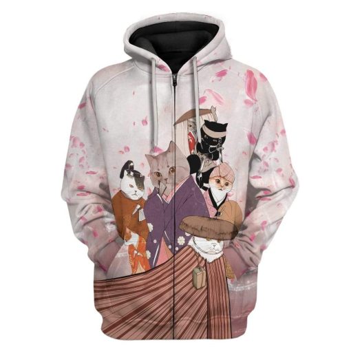 Gearhuman 3D Kimono Cats Custom T-Shirts Hoodies Apparel HD-TA1302204 3D Custom Fleece Hoodies Zip Hoodie S