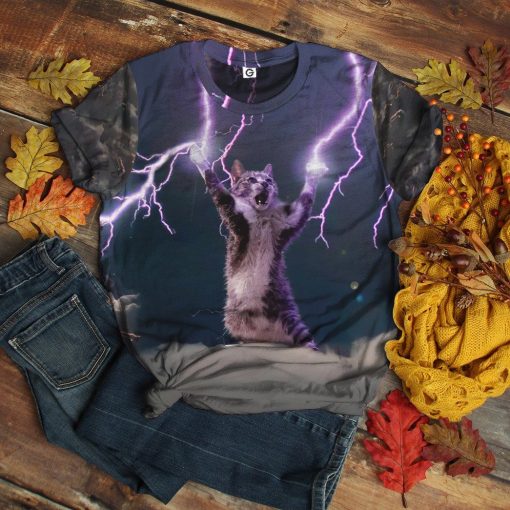 Gearhuman 3D Lightning Cat Custom Tshirt Apparel GW08102 3D T-shirt
