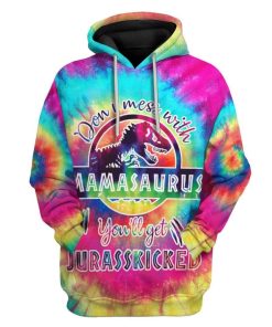 Gearhuman 3D Mamasaurus Hippie Tie Dye Custom Fleece Hoodie Apparel GT20031 3D Custom Fleece Hoodies Hoodie S 