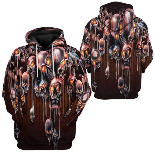 Gearhuman 3D Melting Skulls Custom Fleece Hoodie Apparel GV20041 3D Custom Fleece Hoodies