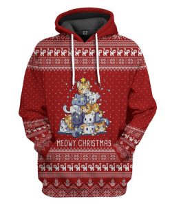 Gearhuman 3D Meowy Christmas Tree Custom Tshirt Hoodie Apparel GC04111 3D Apparel Hoodie S 