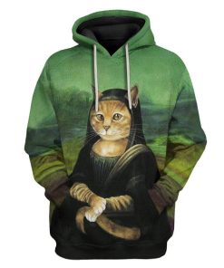 Gearhuman 3D Mona Lisa Cat Custom Fleece Hoodie Apparel GW07045 3D Custom Fleece Hoodies Hoodie S 