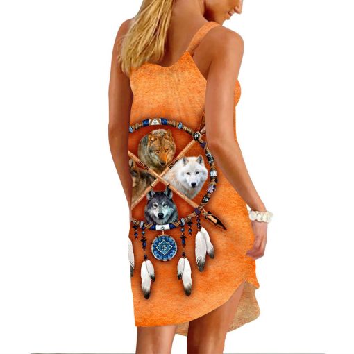 Gearhuman 3D Native American Wolves Dreamcatcher Sleeveless Beach Dress ZK2306219 Beach Dress