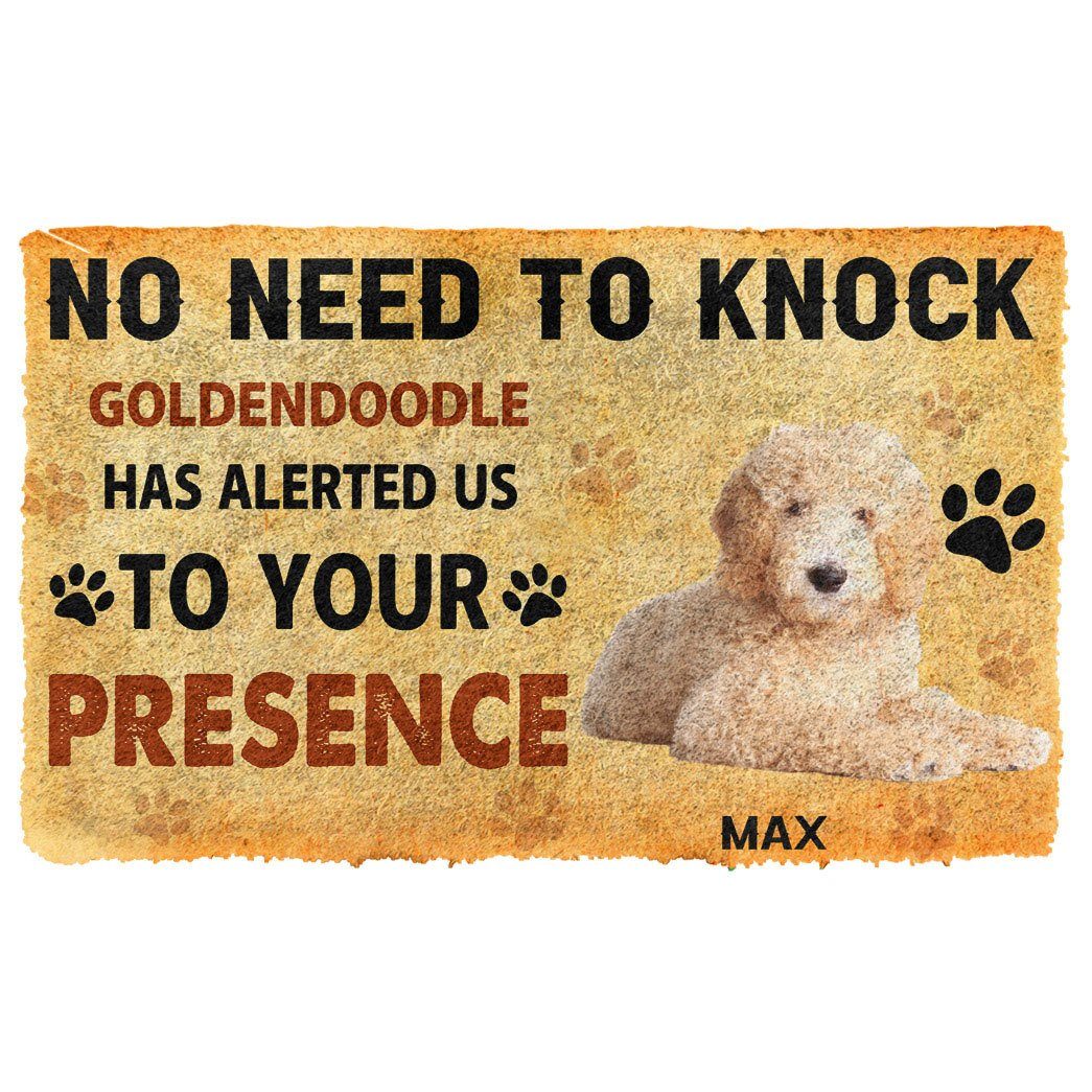 Gearhumans 3D No Need To Knock Goldendoodle Dog Custom Name Doormat 2 Gearhuman 3D No Need To Knock Goldendoodle Dog Custom Name Doormat GV280112 Doormat Doormat S(15,8''x23,6'')