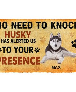 Gearhuman 3D No Need To Knock Husky Dog Custom Name Doormat GV26016 Doormat Doormat S(15,8''x23,6'')