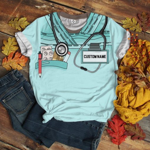 Gearhuman 3D Nurse Blue Uniform Custom Tshirt Hoodie Apparel GB161212 3D Apparel