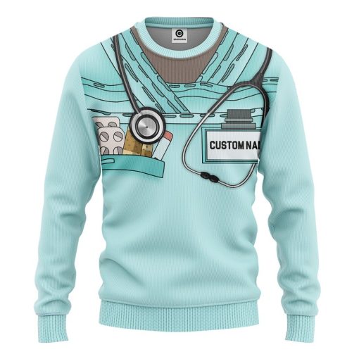 Gearhuman 3D Nurse Blue Uniform Custom Tshirt Hoodie Apparel GB161212 3D Apparel Long Sleeve S