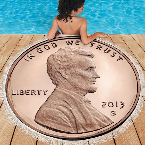 Gearhuman 3D One Cent Round Beach Towel ZK0107217 Round Beach Towel