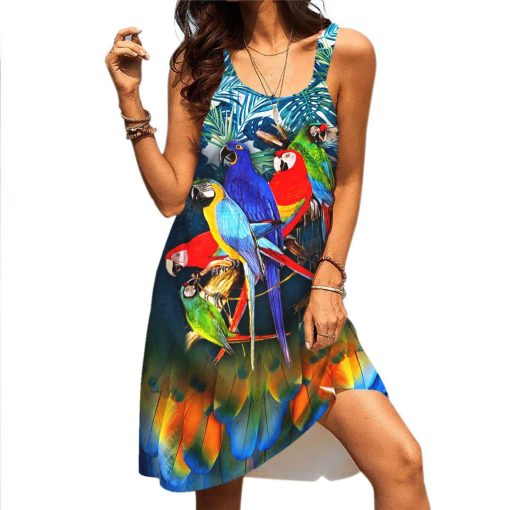 Gearhuman 3D Parrot Sleeveless Beach Dress ZZ2306213 Beach Dress Beach Dress S