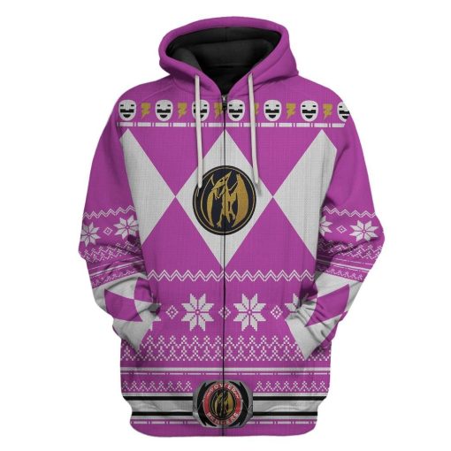 Gearhuman 3D Pink Power Ranger Custom Tshirt Hoodie Apparel CW29103 3D Apparel Zip Hoodie S