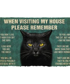 GearHuman 3D Please Remember Cool Black Cat House Rules Doormat GR220198 Doormat Doormat S(15,8''x23,6'')