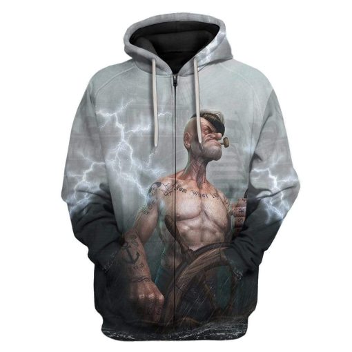 Gearhuman 3D Popeye Custom Hoodie Apparel GH21056 3D Custom Fleece Hoodies Zip Hoodie S