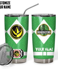 Gearhuman 3D Power Ranger DragonZord Green Custom Name Glitter Design Insulated Vacuum Tumbler GV19015 Glitter Tumbler 