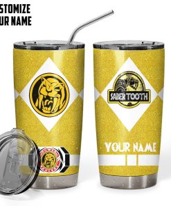 Gearhuman 3D Power Ranger Saber Tooth Yellow Custom Name Glitter Design Insulated Vacuum Tumbler GV19013 Glitter Tumbler Glitter/Short 20Oz 