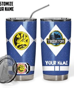 Gearhuman 3D Power Ranger Triceratops Blue Custom Name Glitter Design Insulated Vacuum Tumbler GV19018 Glitter Tumbler 