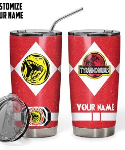 Gearhuman 3D Power Ranger Tyrannosaurus Red Custom Name Glitter Design Insulated Vacuum Tumbler GV19017 Glitter Tumbler Glitter/Short 20Oz 