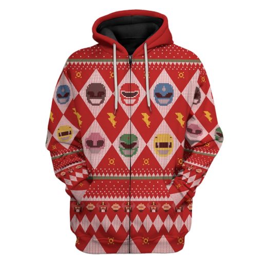 Gearhuman 3D Power Rangers Ugly Sweater Custom Tshirt Hoodie Apparel CW29101 3D Apparel Zip Hoodie S