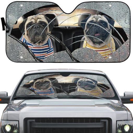 Gearhuman 3D Pugs Two Custom Car Auto Sunshade GV31084 Auto Sunshade