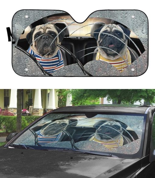 Gearhuman 3D Pugs Two Custom Car Auto Sunshade GV31084 Auto Sunshade