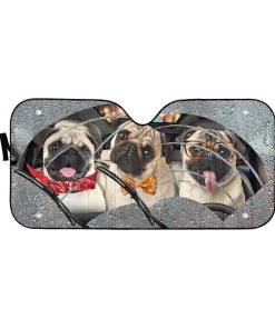 Gearhuman 3D Rain Three Pugs Custom Car Auto Sunshade GV310810 Auto Sunshade 57''x27.5'' 