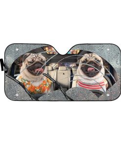 Gearhuman 3D Rain Two Pugs Custom Car Auto Sunshade GV31089 Auto Sunshade 57''x27.5'' 