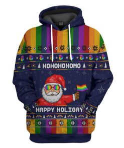 Gearhuman 3D Rainbow Santa Claus Custom Tshirt Hoodie Apparel CW271019 3D Apparel Hoodie S 